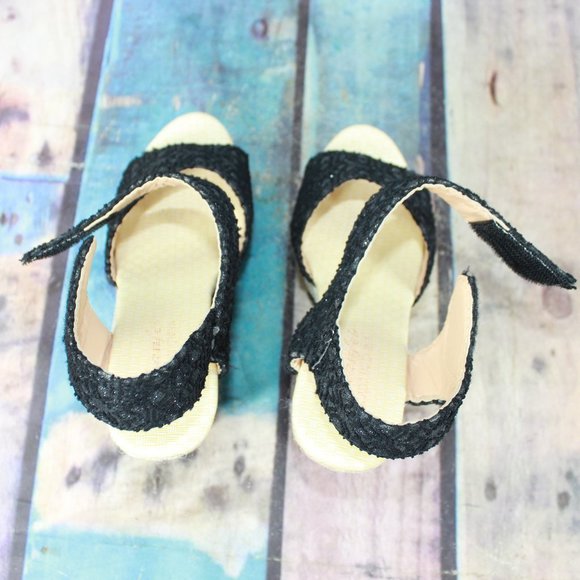 Women's Black Cream Ankle Strap Espadrille Platform Sandals Size 37 US 7 - Picture 6 of 8